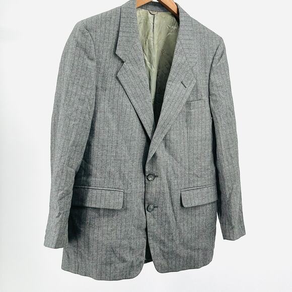 Vintage 80s Givenchy 100% Wool Gray Pinstripe Boxy Power Blazer Jacket